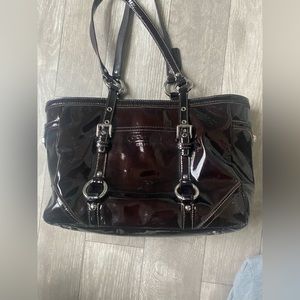 Coach Brown Patent Leather Shoulder Tote Bag
